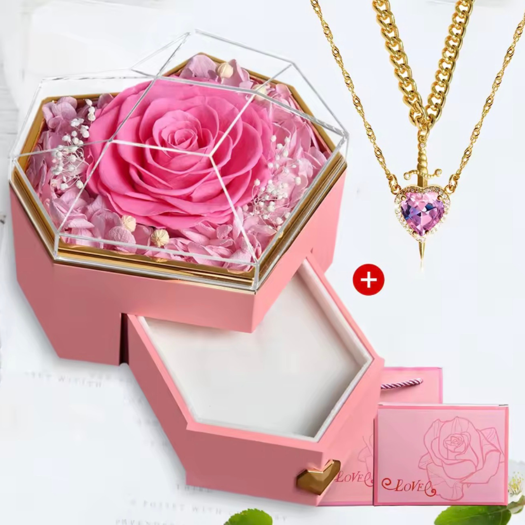 Rosa eterna con collar doble