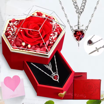 Rosa eterna con collar doble